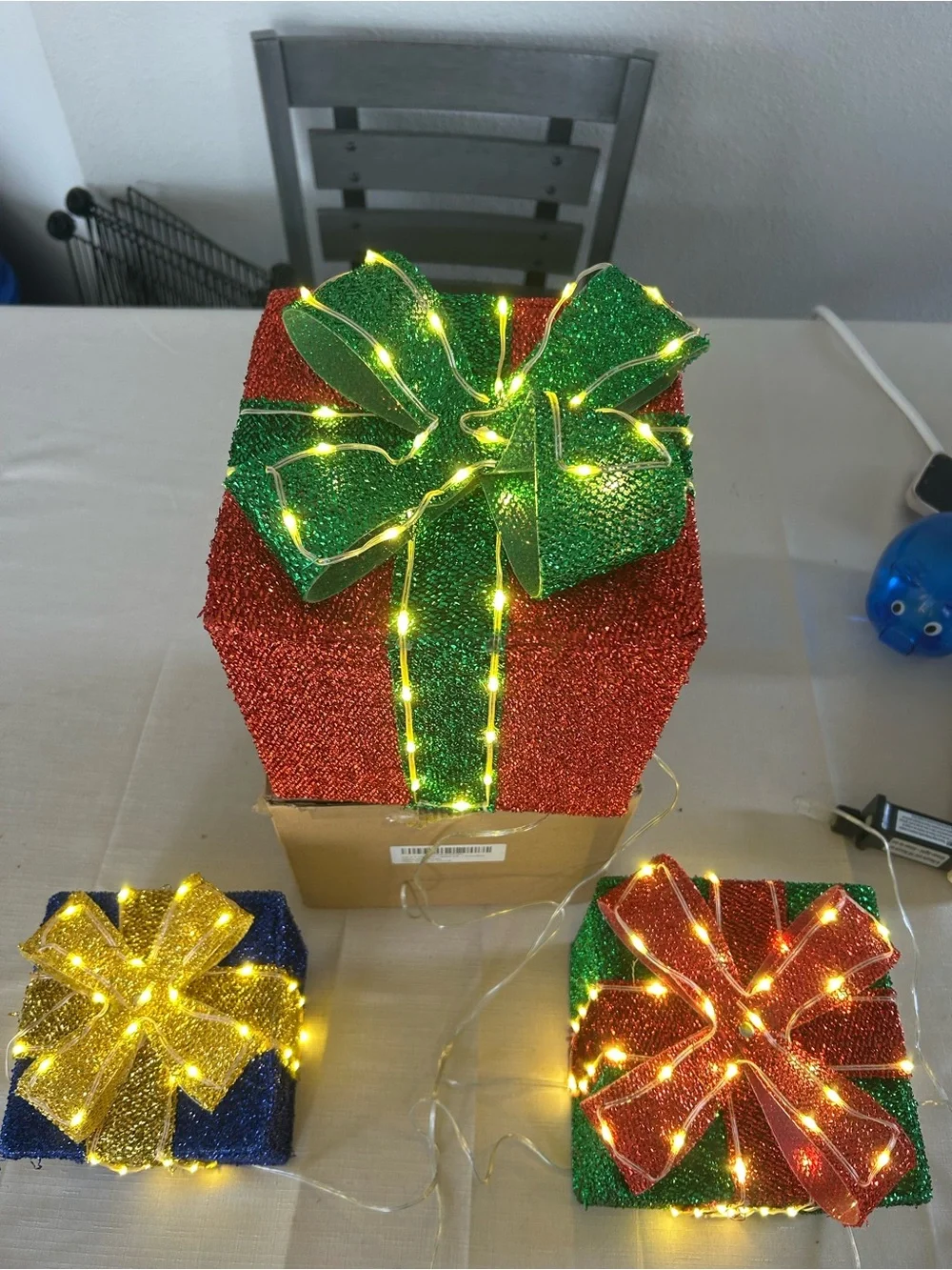 Holiday Glitter Gift Box Set with LED Lights - Red, Green, Blue